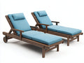 Tumbonas de jardín de madera 200x70x85 cm - azul y madera oscura - conjunto de 2 con ruedas