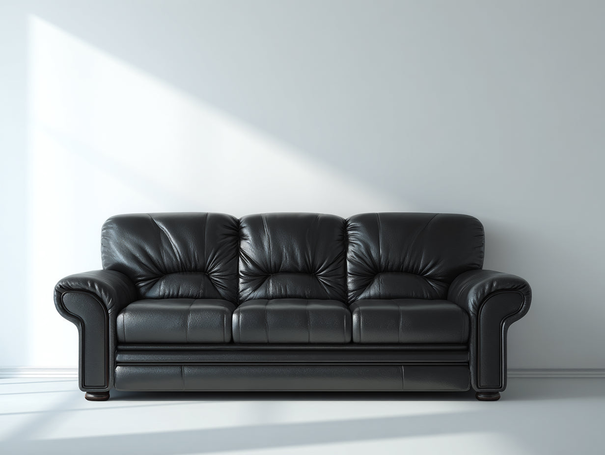 Sofás 3 plazas de cuero sintético 216 x 94 x 91 cm - Negro - Diseño clásico acolchado con brazos curvos