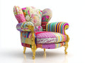 Sillones de salón tapizados en tela 95x85x95 cm - multicolor y dorado - diseño barroco con brazos enrollados