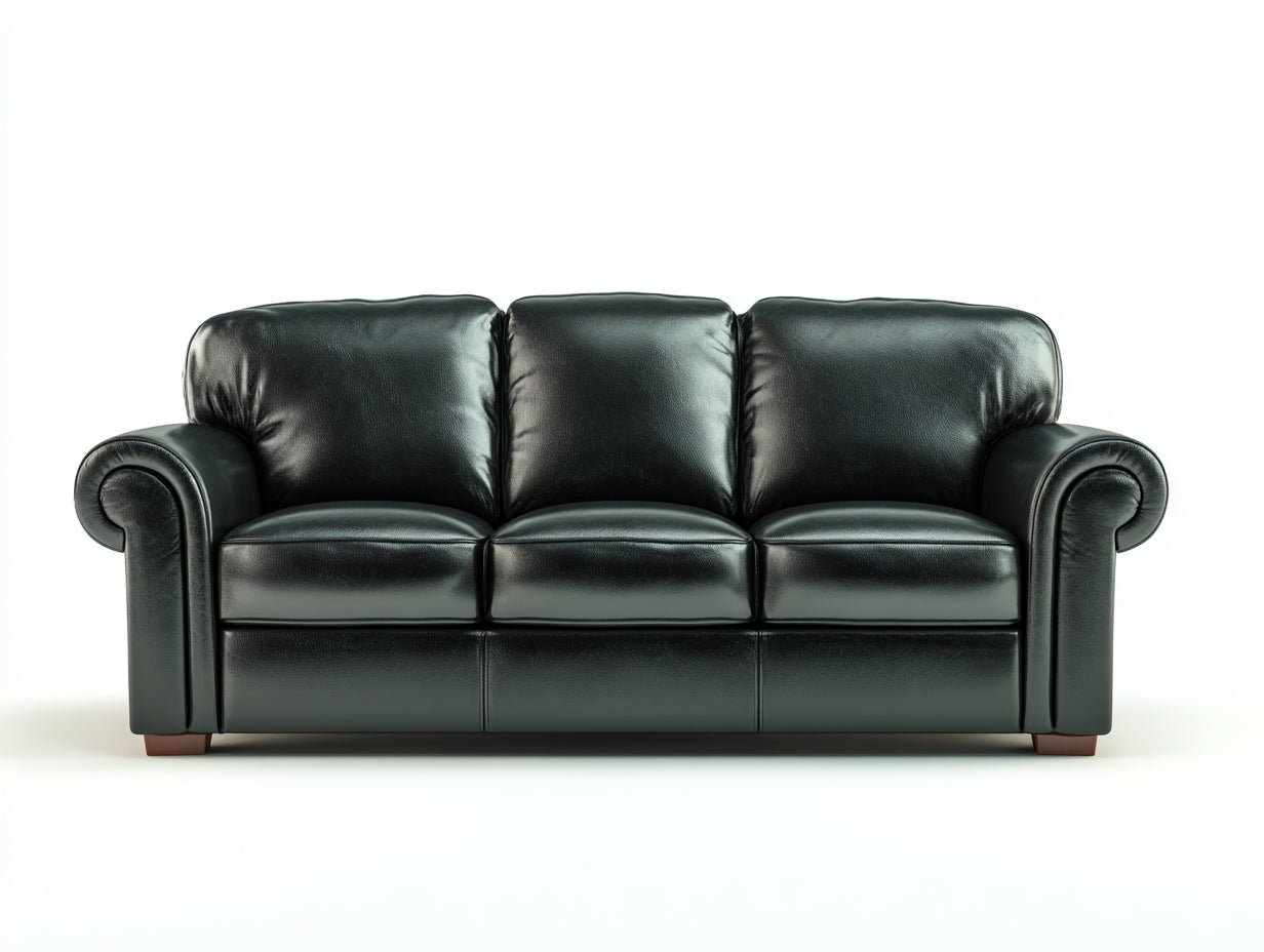 Sofás 3 plazas de cuero sintético 218 x 92 x 90 cm - Negro y marrón oscuro - Diseño clásico con reposabrazos redondeados