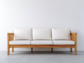 Sofás 3 plazas de madera y tela tapizada 202 x 78 x 84 cm - Blanco y marrón natural - Diseño rústico con estructura elevada