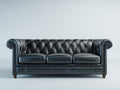 Sofás 3 plazas tapizados en cuero sintético 225x92x78 cm - negro - estilo Chesterfield