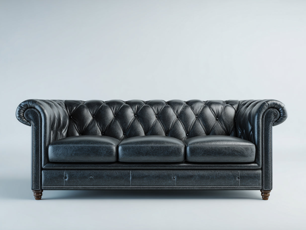 Sofás 3 plazas tapizados en cuero sintético 225x92x78 cm - negro - estilo Chesterfield