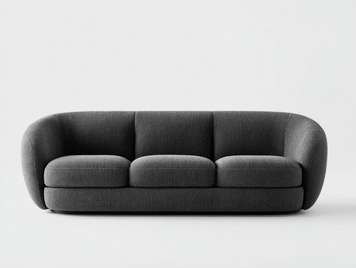 Sofás 3 plazas de salón en tela texturizada 240x95x78 cm - gris oscuro - diseño moderno con brazos curvos