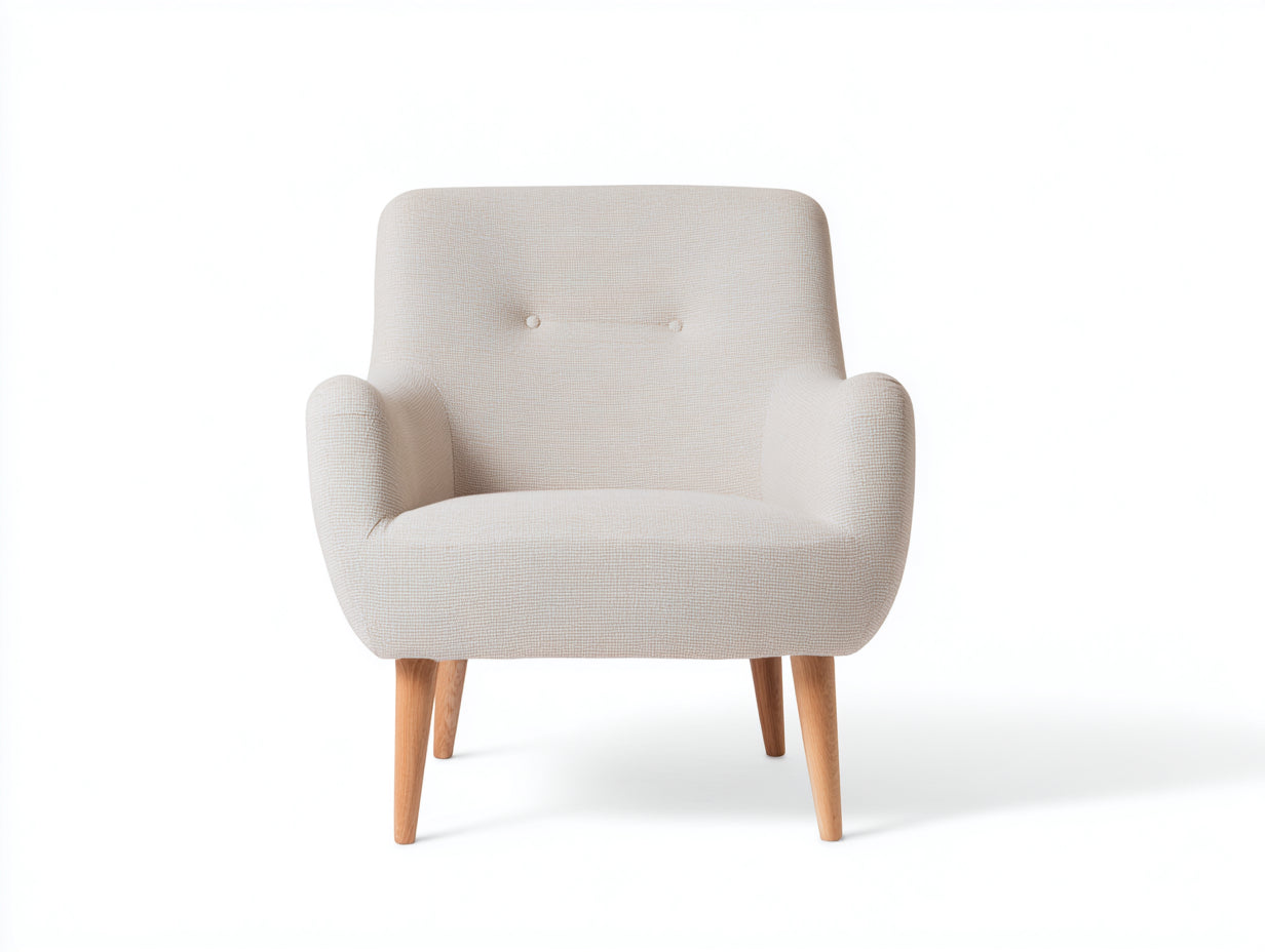 Sillones tapizados en tejido texturizado 76x82x88 cm - crema y madera natural - diseño moderno