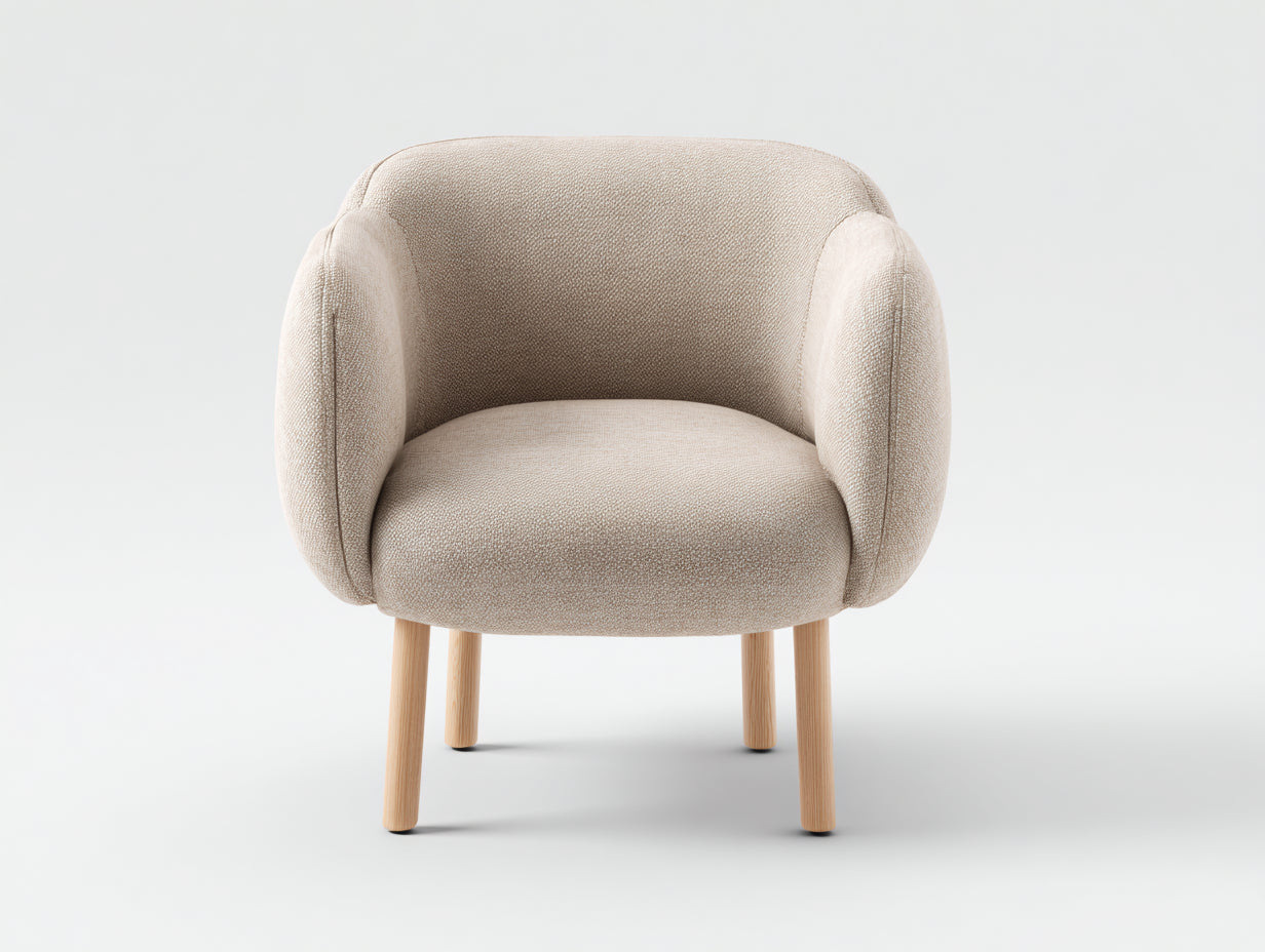 Sillones - tapizado en tejido bouclé 80 x 78 x 82 cm - beige y marrón natural - para salón y dormitorio - diseño envolvente moderno con patas de madera