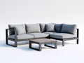 Sofás de exterior de 5 plazas en metal y tejido 250x250x75 cm - gris claro y negro - diseño modular con mesa
