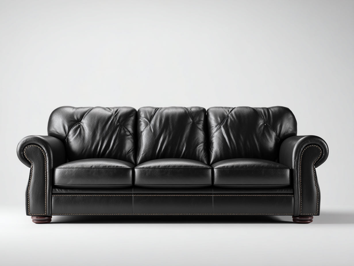Sofás 3 plazas de salón piel sintética 230x92x85 cm - negro - estilo clásico con brazos enrollados
