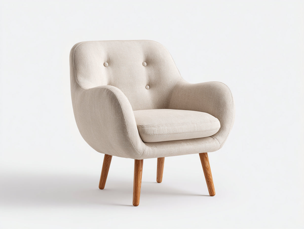 Sillones tapizados en tejido texturizado 78x84x90 cm - crema y madera natural - respaldo con botones
