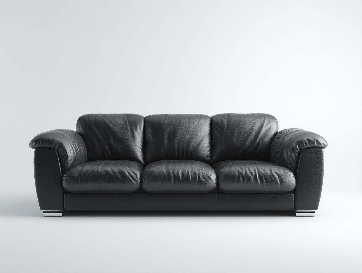 Sofás 3 plazas - tapizado en piel sintética 218 x 94 x 88 cm - negro - para salón - diseño contemporáneo con brazos acolchados y patas metálicas