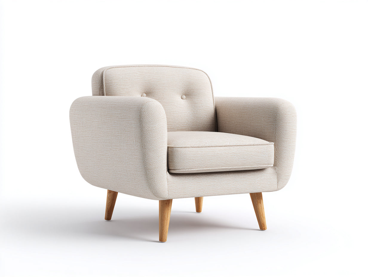Sillones de salón tapizados en tela 92x88x85 cm - beige y madera natural - diseño moderno con botones decorativos