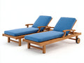 Juego de 2 Tumbonas de madera maciza 200x75x95 cm - azul y natural - respaldo reclinable con ruedas