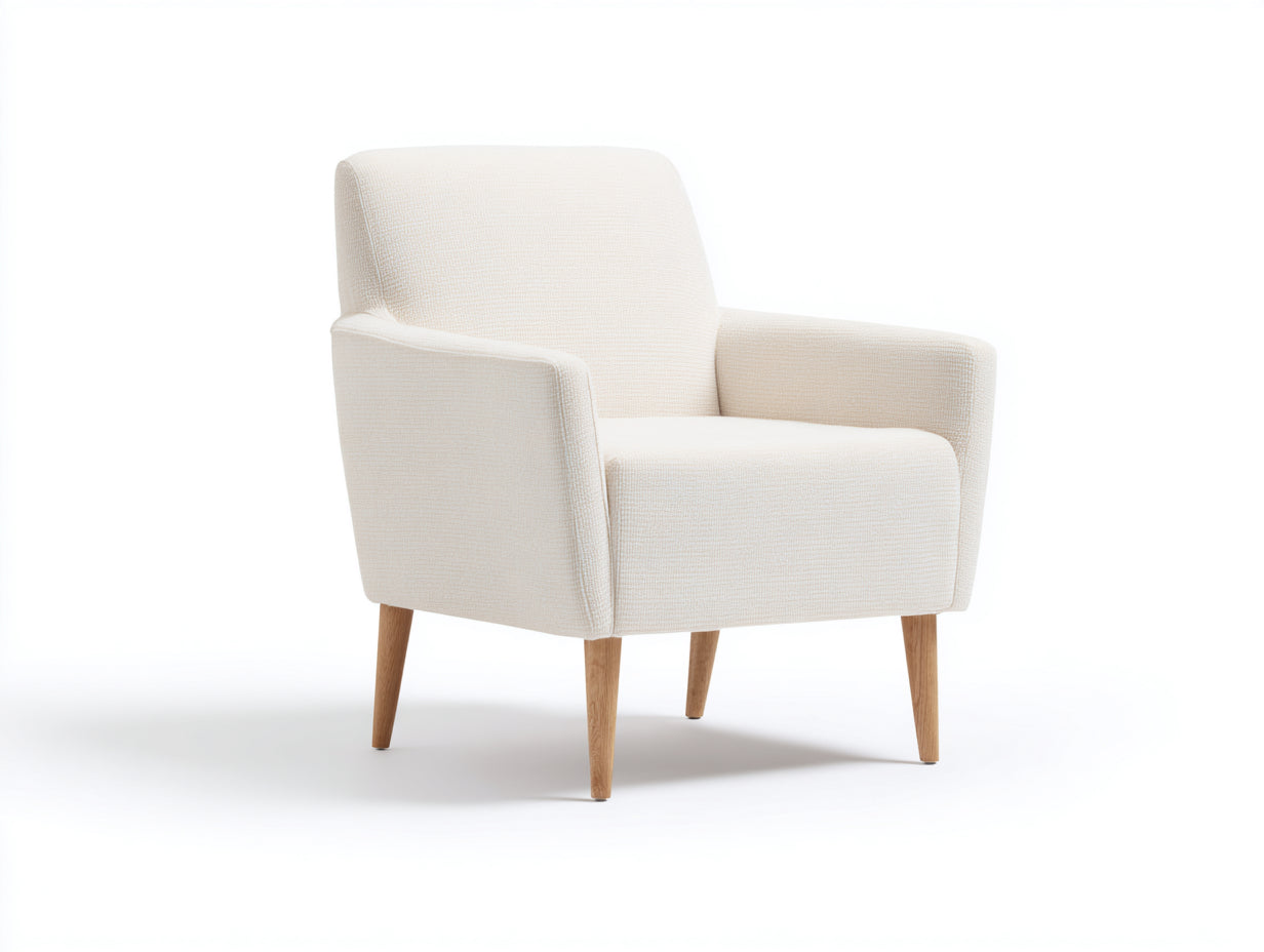 Sillones de tela tapizada y patas de madera 76 x 78 x 88 cm - Crema y marrón natural - Diseño nórdico con respaldo acolchado