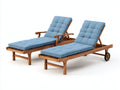 Juego de 2 Tumbonas de madera maciza 200x75x95 cm - azul claro y natural - respaldo reclinable con ruedas