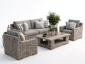 Sofás de exterior de 5 plazas en ratán sintético 210x85x82 cm - gris y beige - conjunto con 2 sillones y mesa