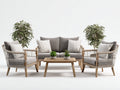 Sofás de exterior - conjunto de madera y cuerda sintética 150 x 78 x 82 cm - beige natural y gris topo - para jardín y terraza - diseño moderno de 4 piezas