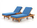 Tumbonas - conjunto de 2 unidades de madera 205 x 72 x 94 cm - azul y marrón natural - para jardín y terraza - respaldo reclinable con ruedas