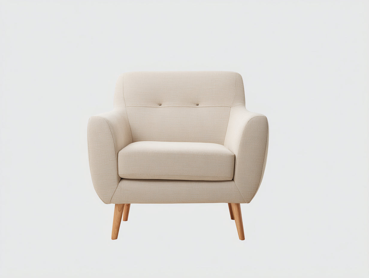 Sillones de tela tapizada y patas de madera 82 x 78 x 86 cm - Beige y marrón natural - Diseño moderno de estilo nórdico