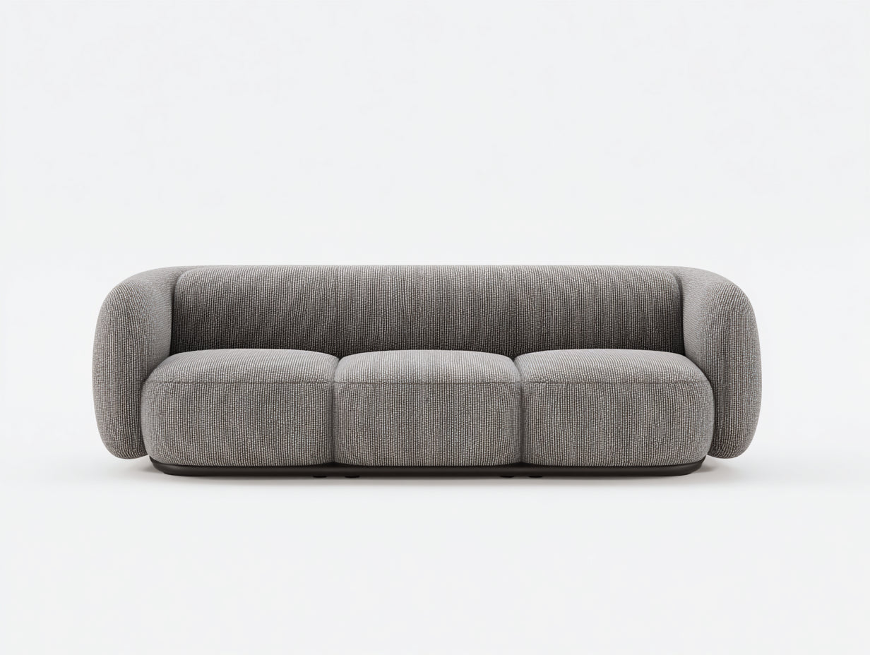 Sofás 3 plazas tapizados en tejido texturizado 225x95x72 cm - gris topo - diseño curvo moderno