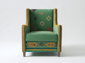 Sillones de tela tapizada y patas de madera 78 x 82 x 104 cm - Verde y multicolor - Diseño bohemio con respaldo alto