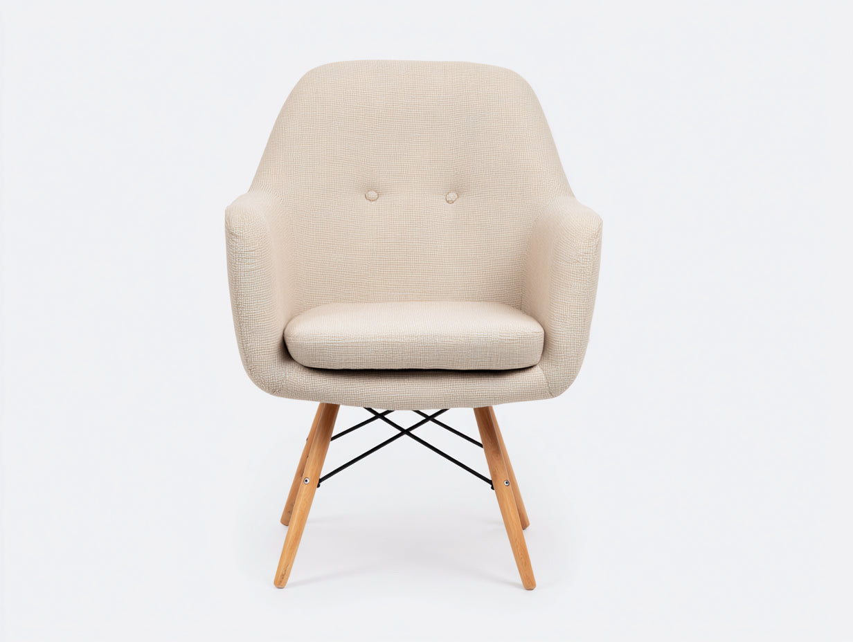 Sillones de salón tapizados en tela 70x75x82 cm - beige y madera natural - diseño nórdico con reposabrazos