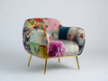 Sillones de salón tapizados en tela 78x76x78 cm - multicolor y dorado - diseño floral con brazos redondeados