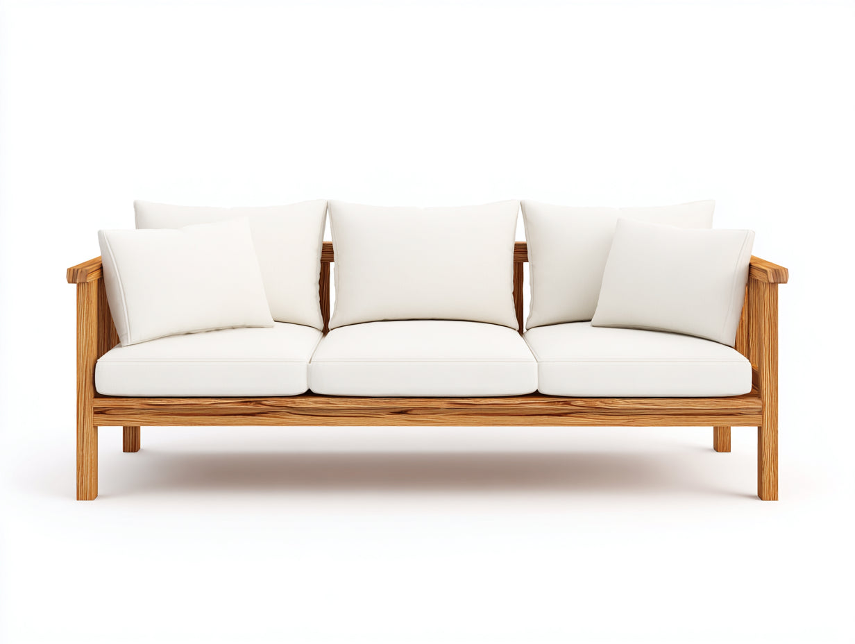Sofás 3 plazas de madera maciza y tejido 220x85x82 cm - blanco y natural - diseño abierto
