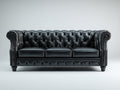 Sofás 3 plazas - tapizado en piel sintética 225 x 92 x 80 cm - negro - para salón - diseño Chesterfield clásico con capitoné y brazos enrollados