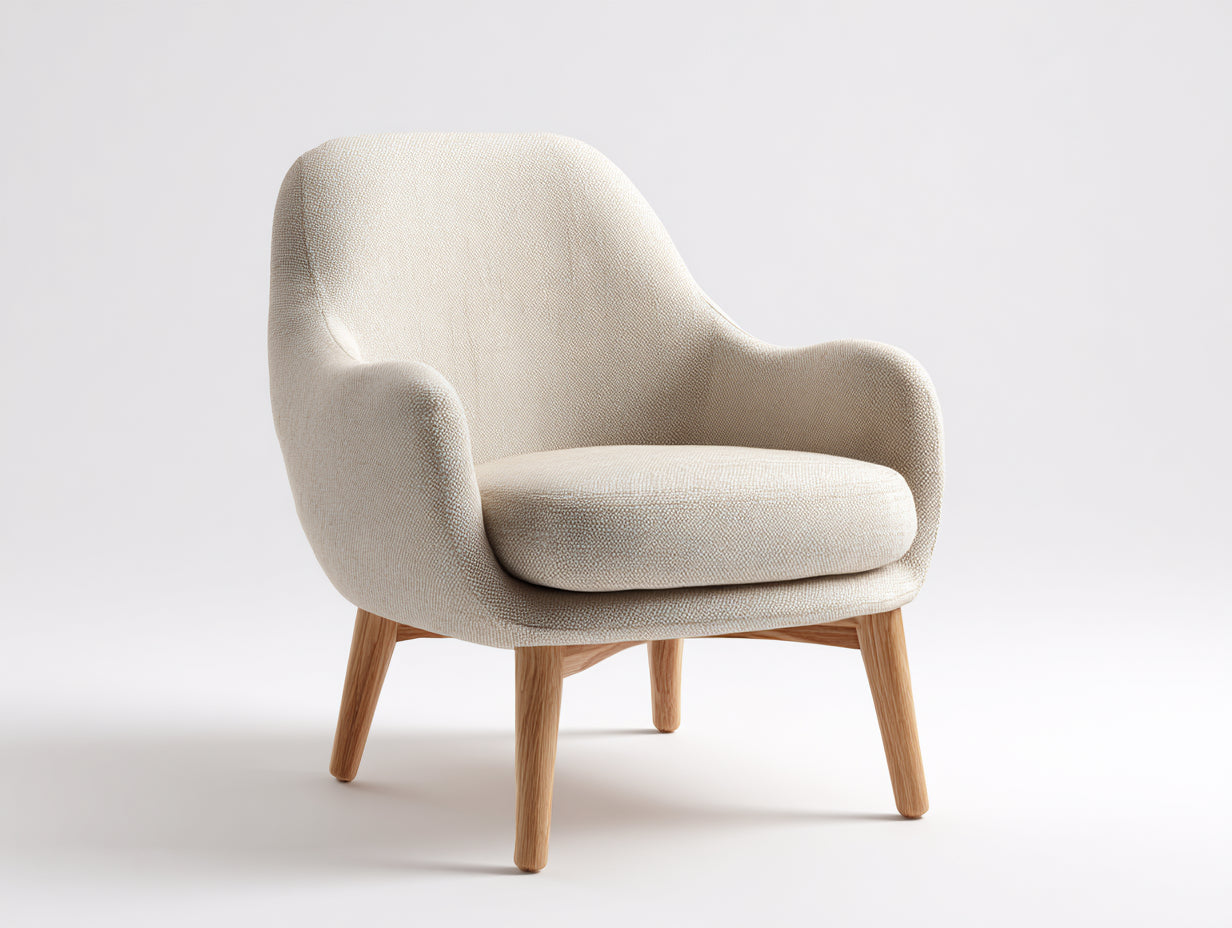 Sillones de salón tapizados en tela 72x76x82 cm - beige y madera natural - diseño moderno con reposabrazos