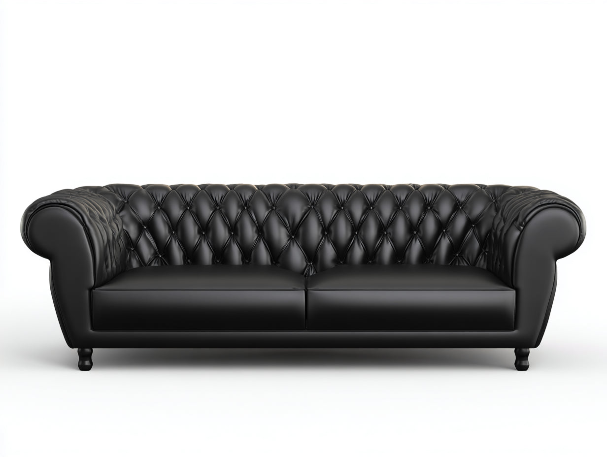 Sofás 3 plazas de salón piel sintética 240x95x78 cm - negro - estilo Chesterfield con capitoné